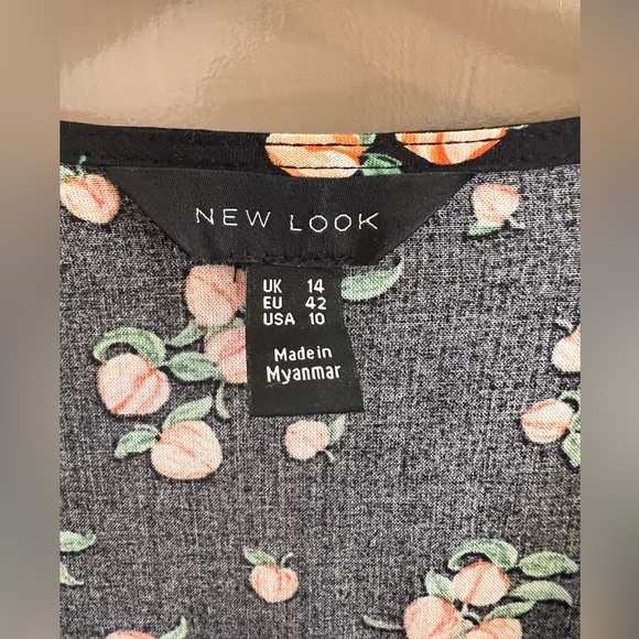 New Look peach print black button up top size uk 14 - Picture 4 of 6